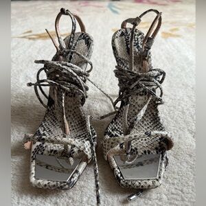 SCHUTZ Snakeskin Lace-Up Heels